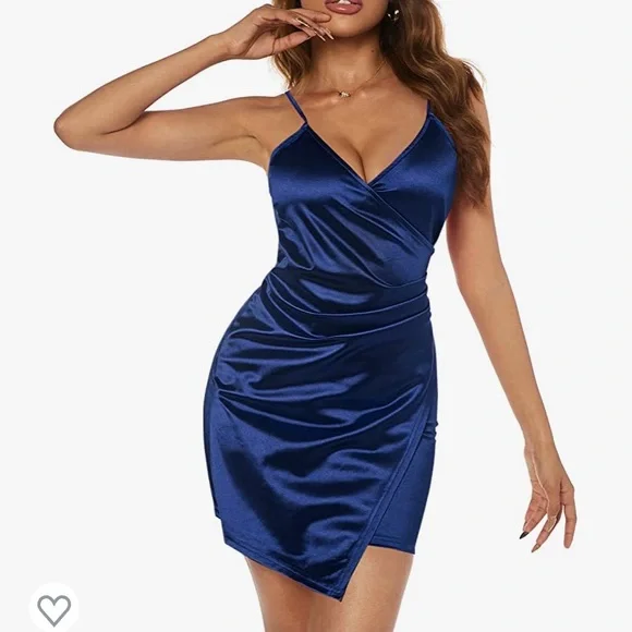 Zaful Dresses Blue Satin Dress Poshmark
